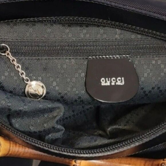 💙GUCCI Black nylon fabric bamboo top handle satchel bag. - Picture 9 of 11